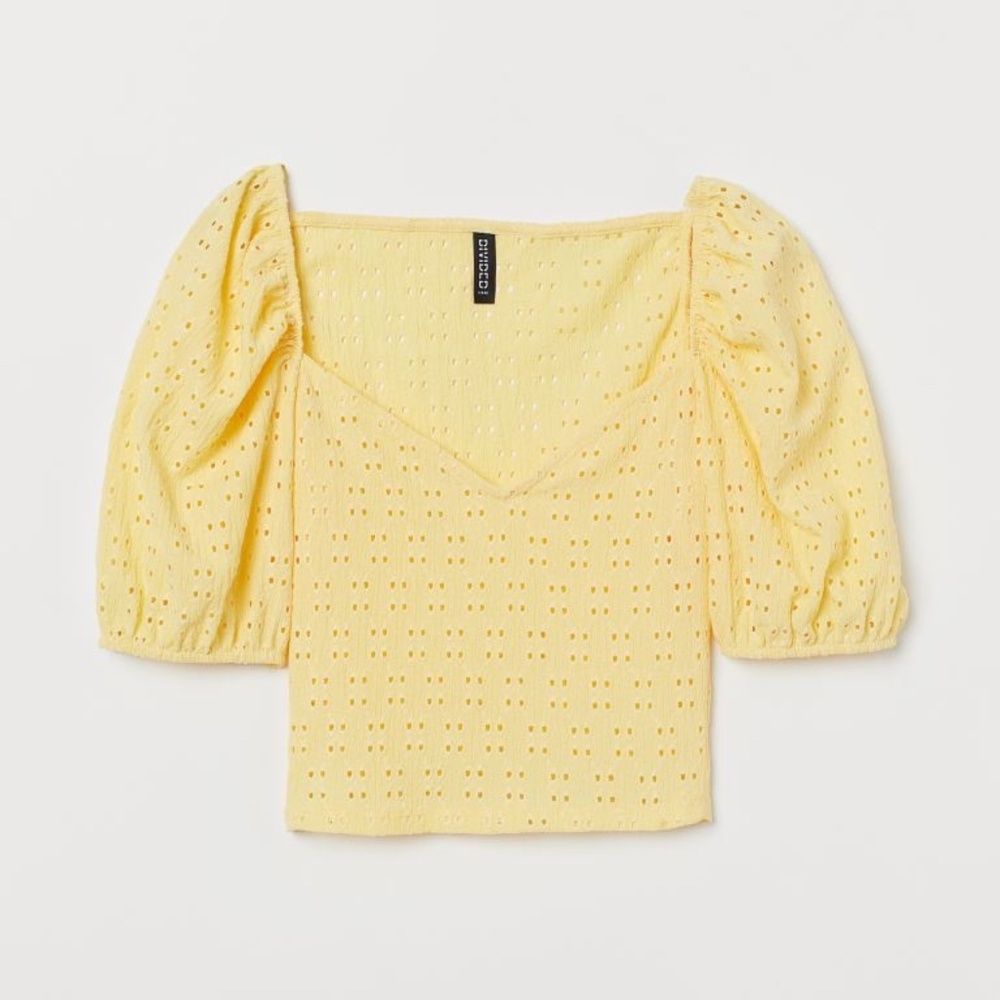 Divided by H&M Yellow Puff  Sleeve Eyelet Crop Top